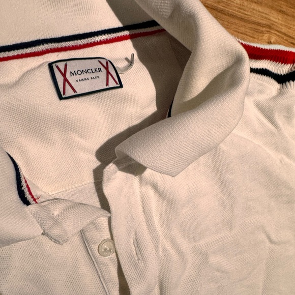 Moncler White Polo Shirt with Red and Black Stripes - Picture 3 of 6